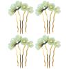 Beaupretty 4 Pieces Jade Flower Hair Pin Chinese Hair Stick Jade Hairpin Retro Chignon Pin Traditional Classical Flower Hair Chopstick Hair Styling Accessories for Women Girls (Green) view 1