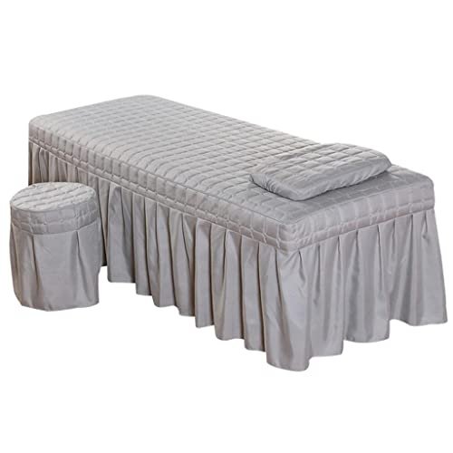 Jojomis Massage Hotel Face Table Linen Set Bed Skirt Valance Sheet with Face Breath Hole Pillow Case Stool Cover for Beauty Salon Tattoo - Grey-L