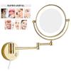 8 Inch Gold Makeup Mirror,Double Sided Magnification Mirror with LED Light,Bathroom Extendable Wall-Mounted Vanity Shaving Mirror with Switch Plug,3X(10x) (5X) view 3