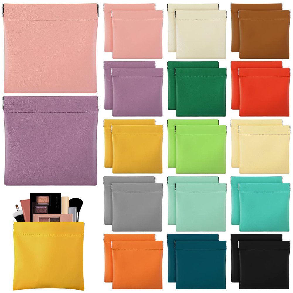 Hoolerry 30 Pcs Lambskin Pocket Cosmetic Bag Bulk Purse Waterproof Self Closing Portable Small Change Bag Makeup Pouch Holder Travel Storage for Cosmetics Headphones Jewelry