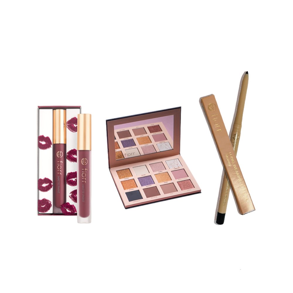 Fiorr Buy 1 Get 2 FREE December Monthly Special Flawless Three! Sunset Eyeshadow Palette made in Italy,Lip Shine and Eye Liner,