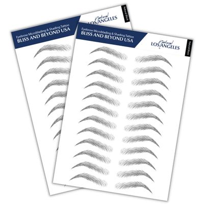 Bliss and Beyond USA, 2 sheets eyebrow tattoo waterproof sticker, Long Lasting, Natural Looking Fake Eyebrow for Alopecia, Chemo, Cancer gift. Same Size eyebrow tattoos (Natural Los Angeles, Black)