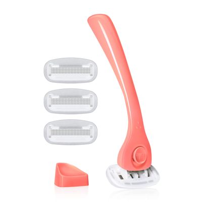 Billie Razors for Women Shave Kit  Womens Razor + 4 x 5-Blade Razor Refills + Magnetic Holder  Coral