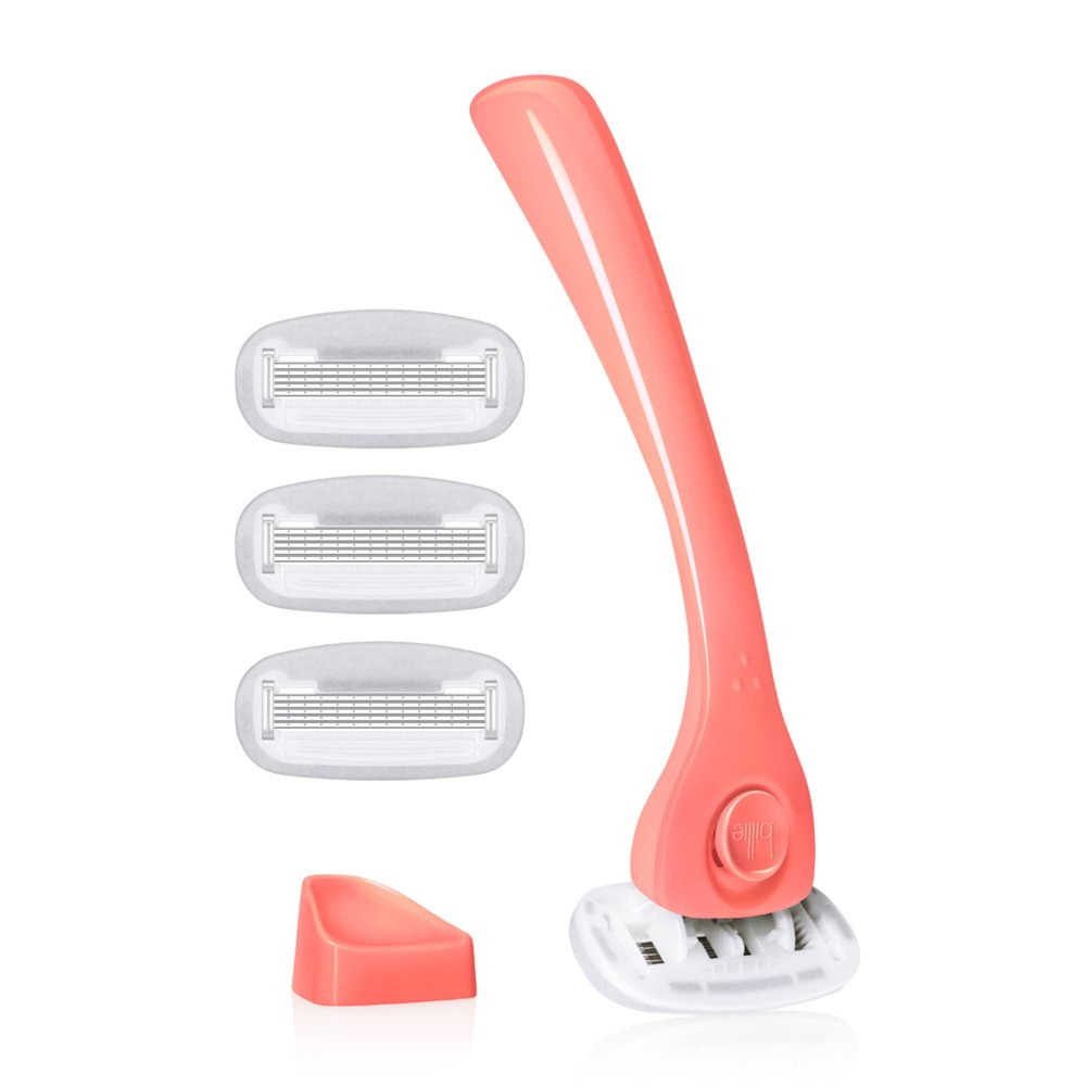 Billie Razors for Women Shave Kit  Womens Razor + 4 x 5-Blade Razor Refills + Magnetic Holder  Coral