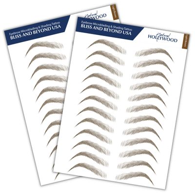 Bliss and Beyond USA, 2 sheets eyebrow tattoo waterproof sticker, Long Lasting, Natural Looking Fake Eyebrow for Alopecia, Chemo, Cancer. Same Size eyebrow tattoos (Natural Hollywood, Light Brown)