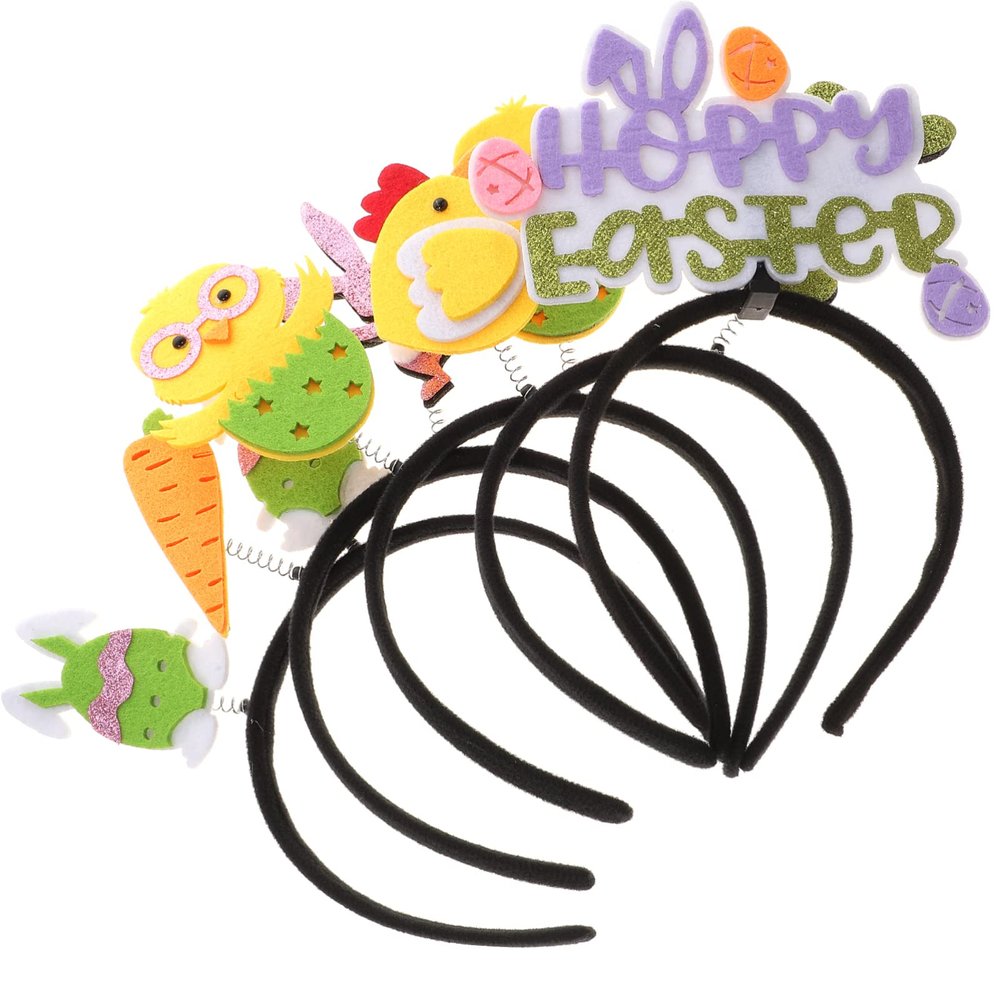 Abaodam 5pcs Happy Easter Headbands Easter Themed Hair Rabbit Chick Carrot Boppers Bunny Headwear Party Hair Accessories for Girls