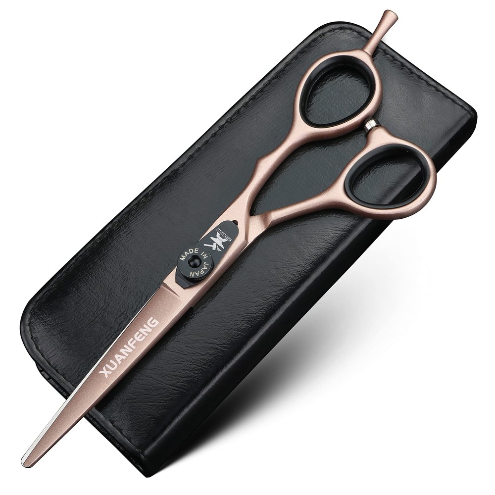 XUANFENG 6 inch pink professional hair scissors 9cr18q steel cutting and thinning scissors are suitable for salon hairdressers, men, women, children and adults (Cutting scissors)
