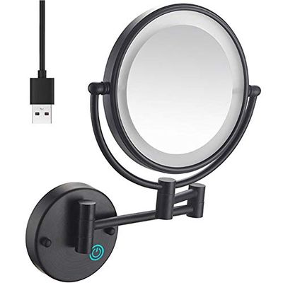 8" Wall Mounted Makeup Mirror with Lights LED 5X Wall Makeup Vanity Mirror Double Sided,Touch Button and Adjustable Light,Shaving Makeup in Bedroom or Bathroom USB RechargeNoir(Noir) (Noir )