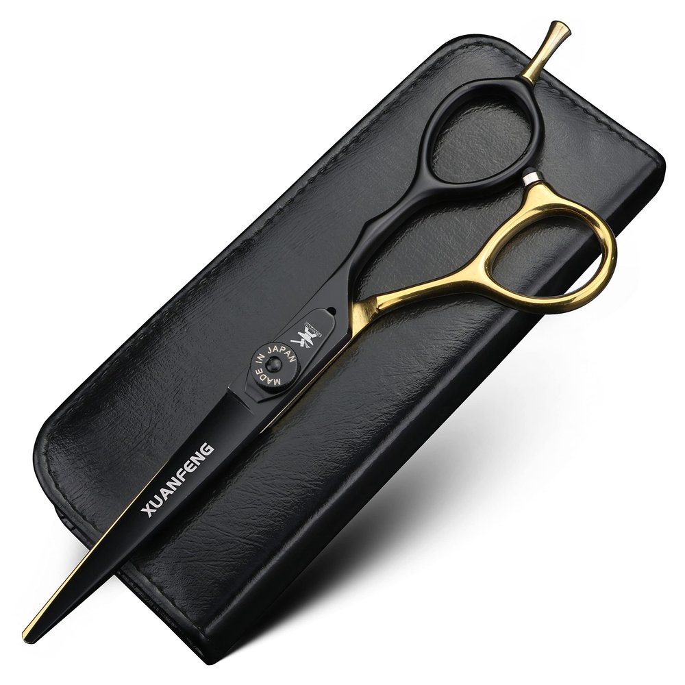XUANFENG 6 inch Gold Professional Hair Scissors 9cr18 Steel Cutting and thinning Scissors are Suitable for Salon Hairdressers, Men, Women, Children and Adults (2 PCS) (Cutting Scissors)
