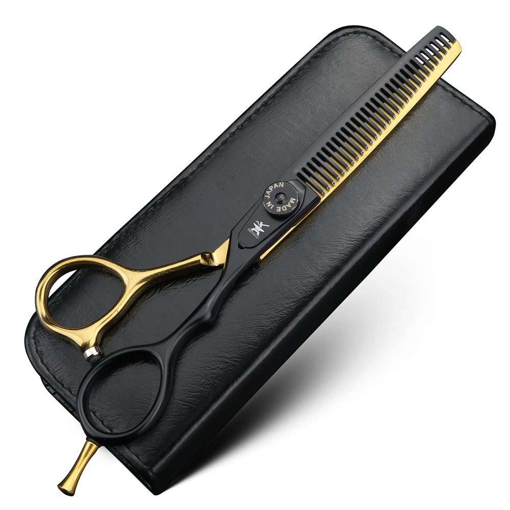 XUANFENG 6 inch Gold Professional Hair Scissors 9cr18 Steel Cutting and thinning Scissors are Suitable for Salon Hairdressers, Men, Women, Children and Adults (2 PCS) (Thinning Scissors)