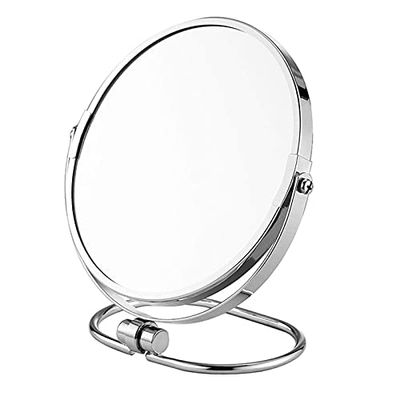 2-Sided Vanity Mirror with Folding Stand,360Swivel Desktop Makeup Mirror,Adjustable Base Vintage Wall-Mounted Round Dressing Mirror for Travel Bathroom Desk Beauty