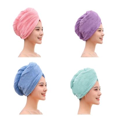 Cntqiang 4 Pieces Coral Velvet Quick Dry Hair Towel Wrap Head for Women Thicker Bath Towels (Pink PPL Blue Green)