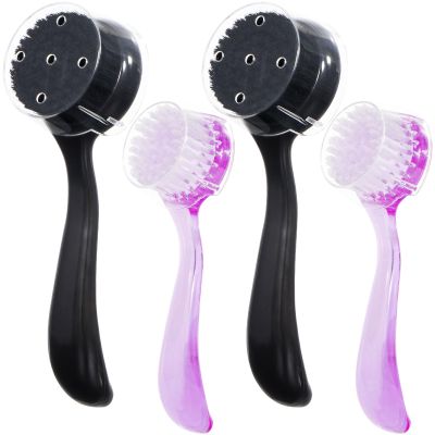 Beomeen 4 Pcs Handheld Face Scrubber, Facial Cleansing Brush Charcoal Black Bristles Face Exfoliator Soft Brush with Lid for Gentle Deep Cleansing and Exfoliating, Large Black+Small Purple