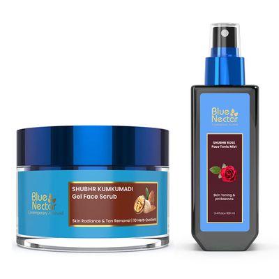 Blue Nectar Walnut Gel Scrub for Deep Exfoliation (1.7 Fl Oz) Natural Rose Face Toner for Glowing Skin & Pore Tightening(3.38Fl Oz)