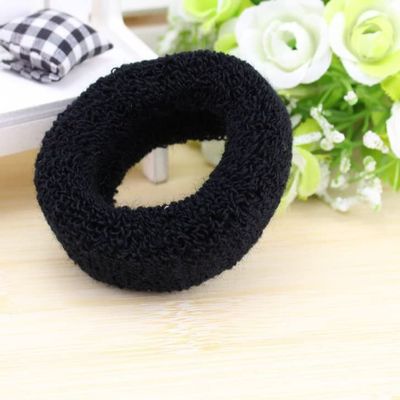 12 Pack Terry Cloth Cotton Elastic Stretchy Fuzzy Wide Thick Hair Ties Scrunchies Ties Ring Loop No Crease Seamless Hair Rubber Band Ponytail Holder Hair Accessories for Women Girl GB-JX015 (Small, black)