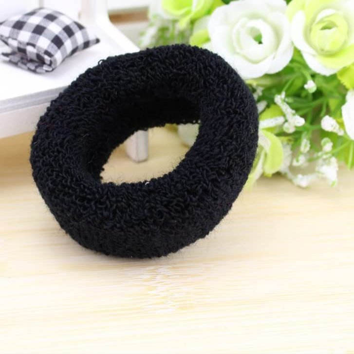 12 Pack Terry Cloth Cotton Elastic Stretchy Fuzzy Wide Thick Hair Ties Scrunchies Ties Ring Loop No Crease Seamless Hair Rubber Band Ponytail Holder Hair Accessories for Women Girl GB-JX015 (Small, black)