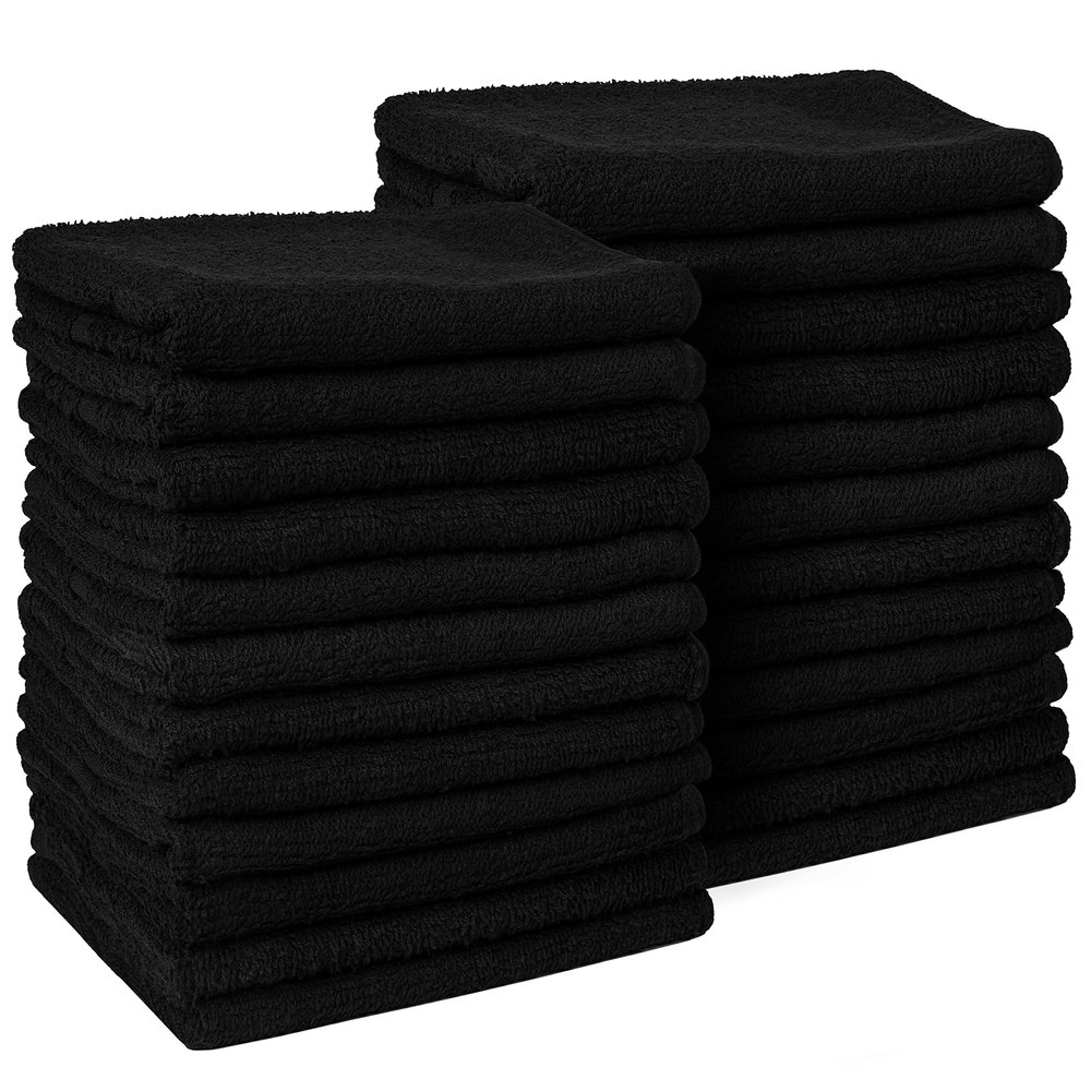Barber Towels Black Salon Towels For Hair Stylist - Pack of 24, Not Bleach Proof, 16 by 27 Inches, Cosmetology Towel, Absorbent Cotton Hair Towel for Women, Men, Beauty, Spa and Home Hair Care