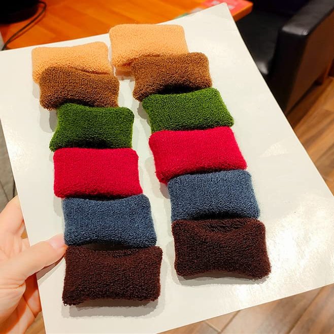 12 Pack Terry Cloth Cotton Elastic Stretchy Fuzzy Wide Thick Hair Ties Scrunchies Ties Ring Loop No Crease Seamless Hair Rubber Band Ponytail Holder Hair Accessories for Women Girl GB-JX015 (Small, 6winter color)