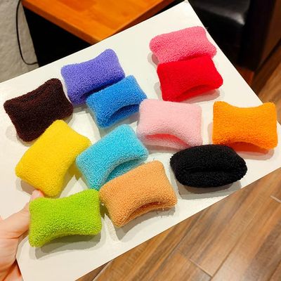 12 Pack Terry Cloth Cotton Elastic Stretchy Fuzzy Wide Thick Hair Ties Scrunchies Ties Ring Loop No Crease Seamless Hair Rubber Band Ponytail Holder Hair Accessories for Women Girl GB-JX015 (Small, 12colors)