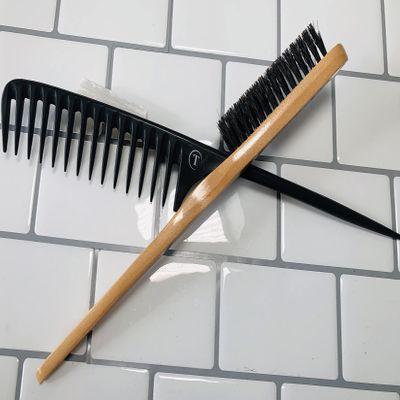Wide Tooth Comb and Pro Finishing Brush Set Natural Texture Curly Hair and Beach Waves Volume and Smoothness PROMOTING HEALTHY HAIR, Curly Comb, teasing brush, ponytail brush.
