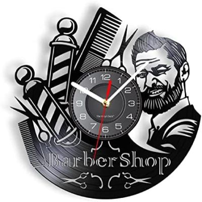 30cm Wall Clock Hair Salon Signature Wall Clock Hair Salon Flagpole Vinyl Record Wall Clock Hair Salon Stylist Hairdressing Tool Scissors Hair Salon Artwork Gifts