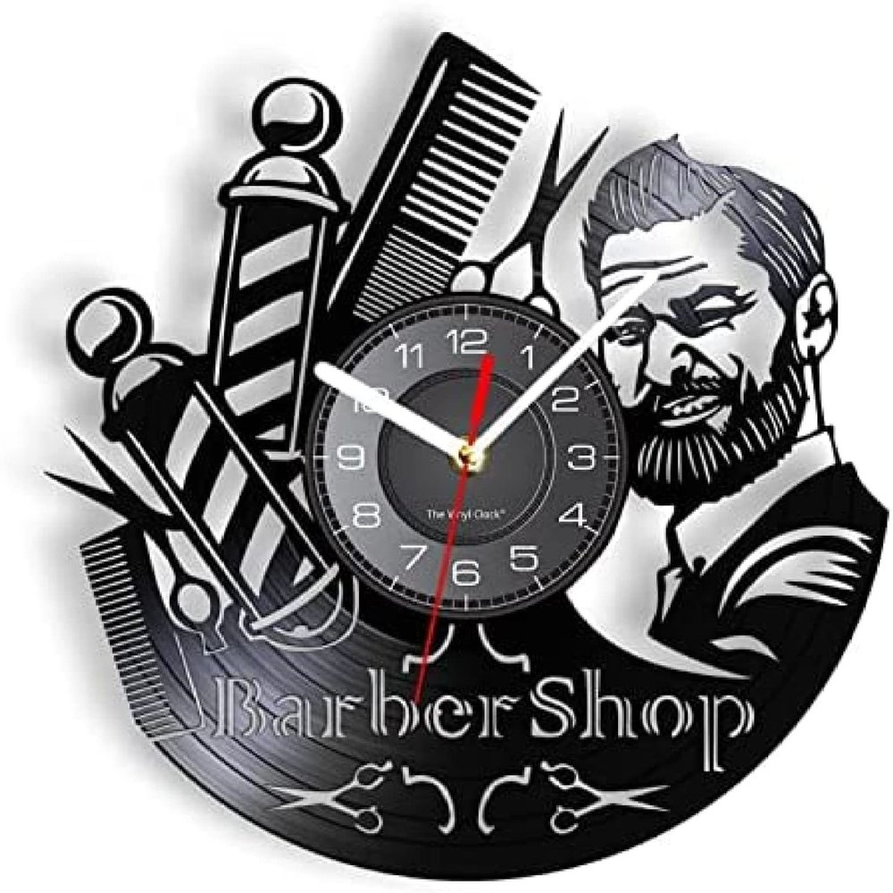 30cm Wall Clock Hair Salon Signature Wall Clock Hair Salon Flagpole Vinyl Record Wall Clock Hair Salon Stylist Hairdressing Tool Scissors Hair Salon Artwork Gifts