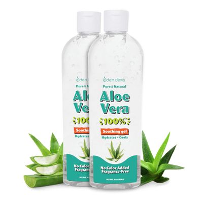 Eden Dews Organic Aloe Vera Gel 100% Pure, Moisturizing, Face Skin & Hair Care, Hydrating & Soothing for Dry Skin, Made in USA, Unscented, 16 oz, 2-Pack