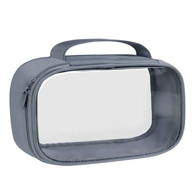 Moyad TSA Approved Clear Toiletry Bag with Handle, 1 Pack Quart Size 3-1-1 Liquids Pouch for Travel, Transparent Makeup & Cosmetic Organizer for Women Men, Grey