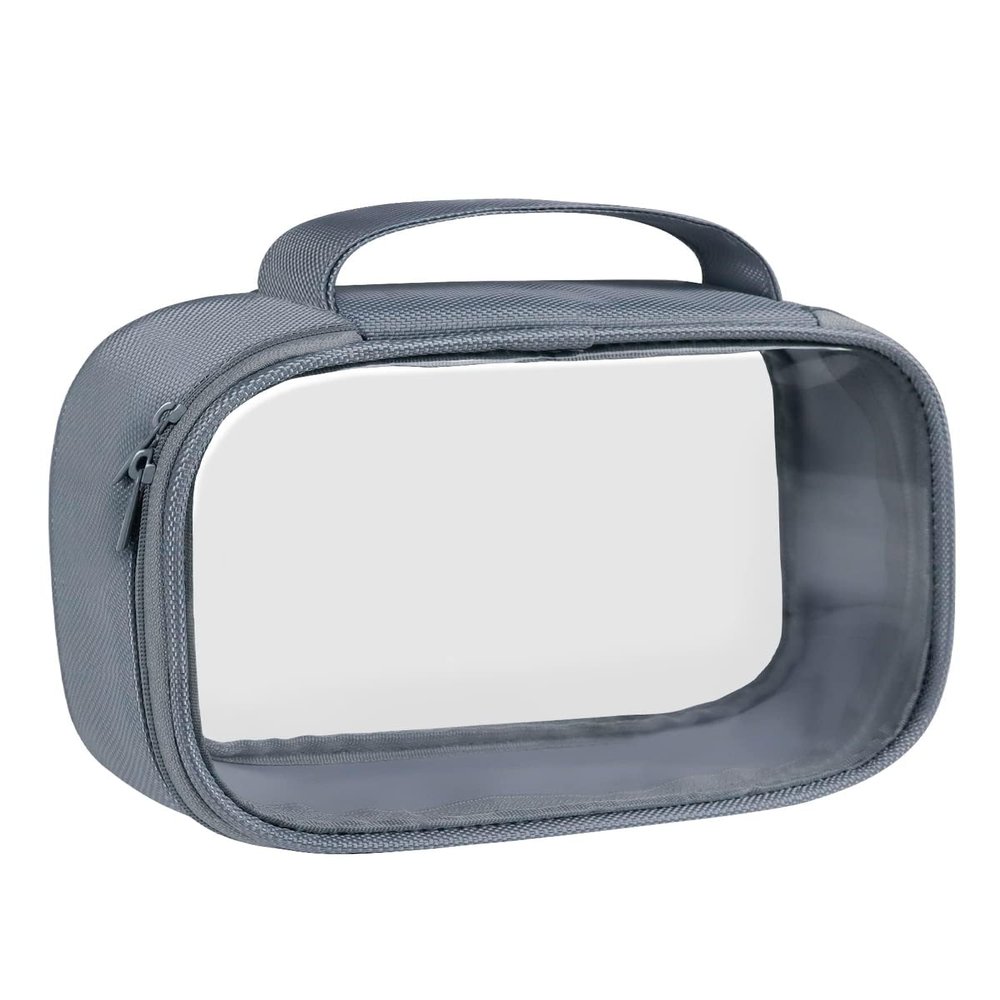 Moyad TSA Approved Clear Toiletry Bag with Handle, 1 Pack Quart Size 3-1-1 Liquids Pouch for Travel, Transparent Makeup & Cosmetic Organizer for Women Men, Grey