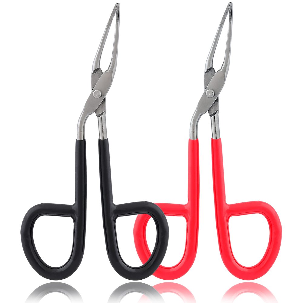 2 Pieces Tweezers Scissor Handle Straight Tip Scissor Shaped Eyebrows Tweezers for Hair Plucker Remover Facial Hair Eyebrows Care (Black - Red)
