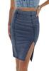 HERBATOMIA Womens Dark Jean Stretch Skirt Side Split Hem High Waisted Knee Length Slim Fit Bodycon Denim Skirts for Women view 1