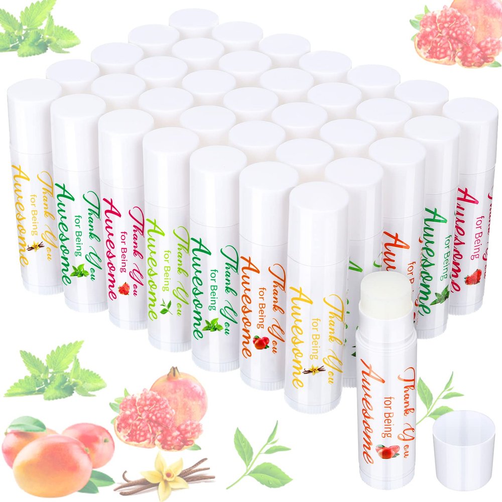 35 Pack Christmas Thank You for Being Awesome Lip Balm Gifts Moisturizer Assorted Flavors Bulk Gift Beeswax Natural Ingredients Stocking Stuffer Appreciation Party Favors for Coworkers Women Friend