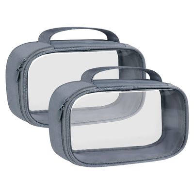 Moyad TSA Approved Clear Toiletry Bag with Handle, 2 Pack Quart Size 3-1-1 Liquids Pouch for Travel, Transparent Makeup & Cosmetic Organizer for Women Men, Grey