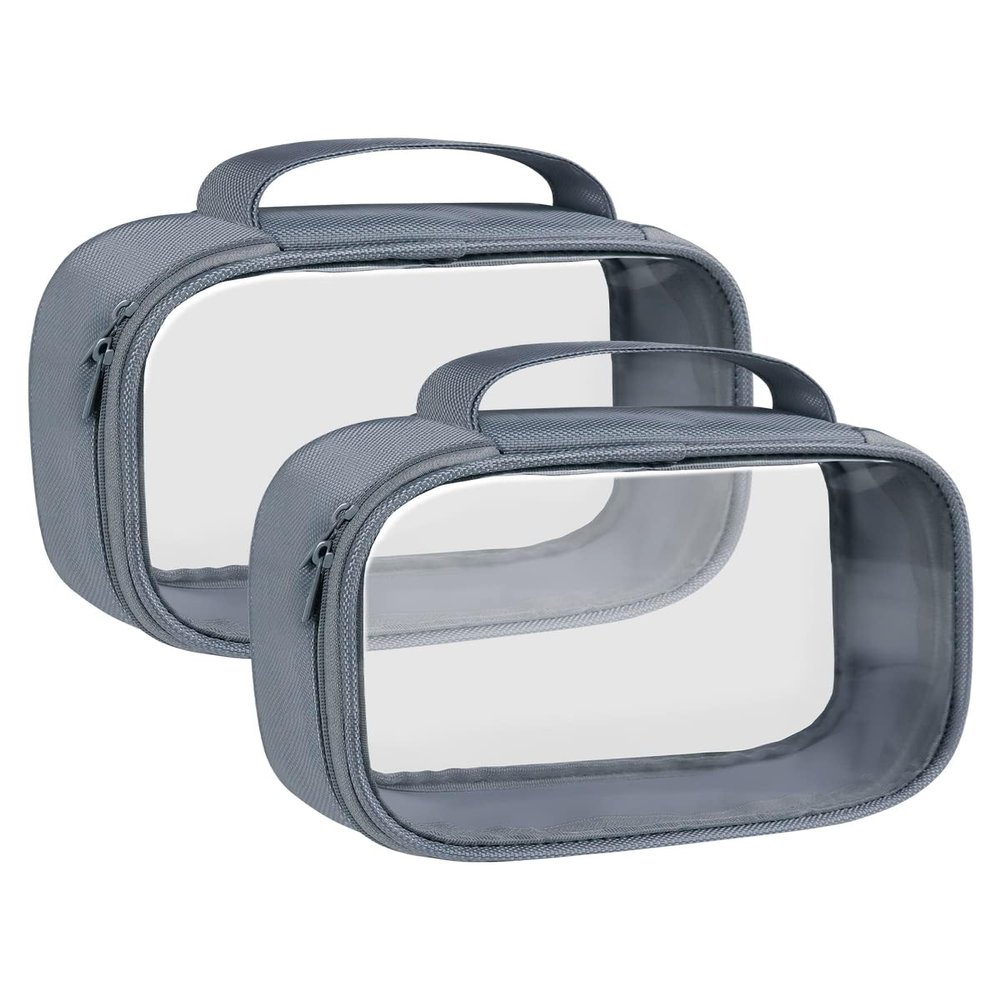 Moyad TSA Approved Clear Toiletry Bag with Handle, 2 Pack Quart Size 3-1-1 Liquids Pouch for Travel, Transparent Makeup & Cosmetic Organizer for Women Men, Grey