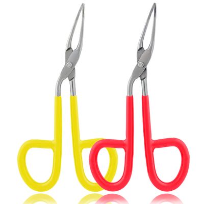 2 Pieces Tweezers Scissor Handle Straight Tip Scissor Shaped Eyebrows Tweezers for Hair Plucker Remover Facial Hair Eyebrows Care (Yellow-Red)