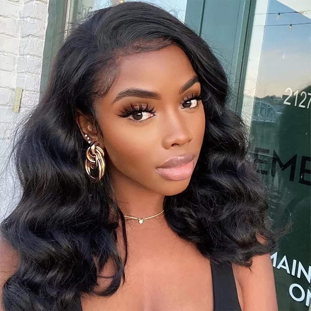Jnymell Short Loose Deep Wave HD Human Hair Lace Front Wigs Pre Plucked 150% Density Full End Short Bob Wavy 13X6 Lace Front wig human Hair Pre plucked Bleached Knots For Black Woman 14Inch