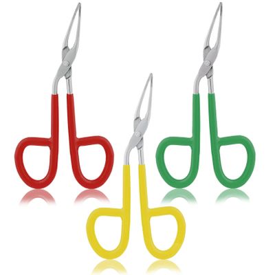3 Pcs Scissors Shaped Eyebrow Tweezers Clip with Easy Scissor Handle, Stainless Steel Scissor Handle Tweezers Flat Straight Tip Tweezers Brow Hair Plucker Remover, Men Women (Yellow, Red, Green)