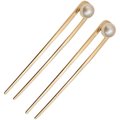 2pcs U Shaped Hairpin Pearl Hair Fork Hair Pins for Women Metal Hair Stick Bun Hair Holder Pearl Hair Pin Updo Hair Stick Updo Hair Fork Women Hair Stick Chignon Pin Women Hair Pin