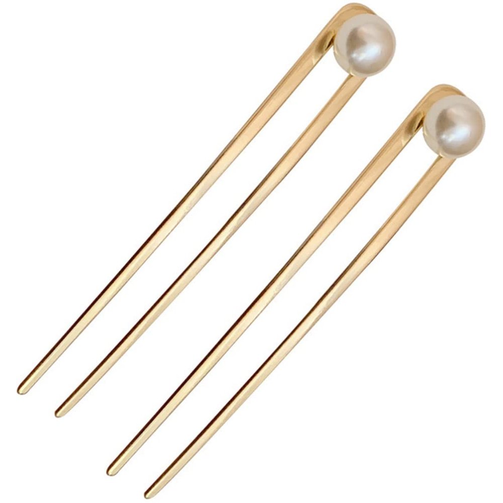 2pcs U Shaped Hairpin Pearl Hair Fork Hair Pins for Women Metal Hair Stick Bun Hair Holder Pearl Hair Pin Updo Hair Stick Updo Hair Fork Women Hair Stick Chignon Pin Women Hair Pin