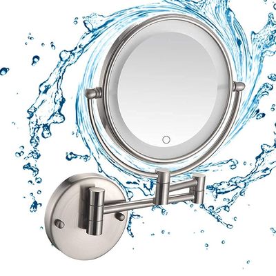 8Inch Round Wall Mount,LED Lighted Shaving Mirrors Make Up,Double-Sided Swivel Magnification Makeup Vanity Mirror(Color:Zirconiumgold,Size:3X)(Silverwhite 5X) (Nickelbrushed 5X)