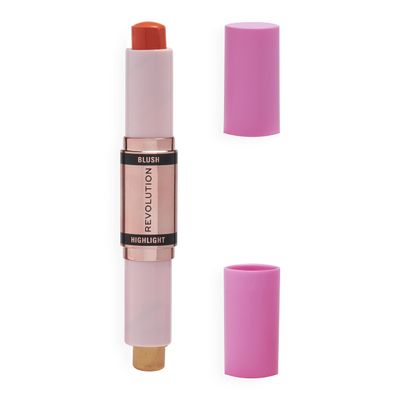 Revolution Beauty London- Blush & Highlight Stick- Coral Dew | Creamy, blendable matte blush | Highlighter to lift the cheeks | Add dimension & create shadows - 4.3 g