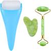 AECW 3-in-1 Natural Jade Roller and Gua Sha Set for Face and Eye Ice Roller Facial Cooling Massage Roller (Light Blue Ice Roller + Jade Roller + Gua Sha) view 1