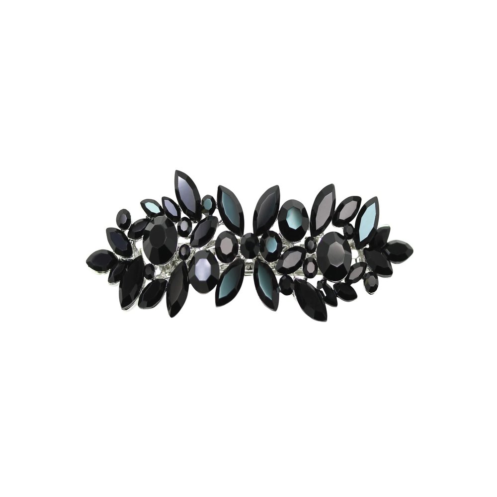 Faship Gorgeous Black Rhinestone Crystal Floral Hair Barrette Clip