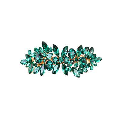 Faship Gorgeous Green Rhinestone Crystal Floral Hair Barrette Clip