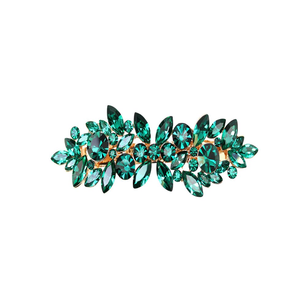 Faship Gorgeous Green Rhinestone Crystal Floral Hair Barrette Clip