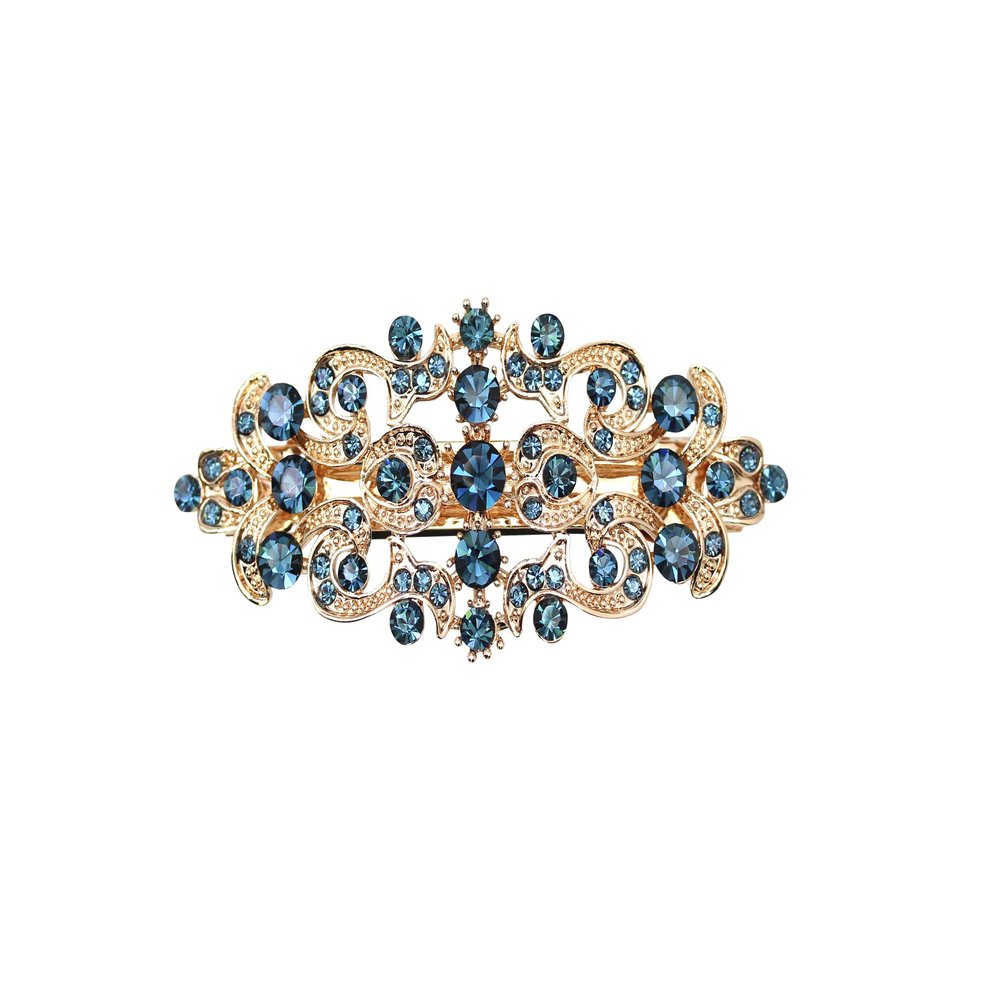 Faship Gorgeous Navy Blue Rhinestone Crystal Floral Hair Barrette