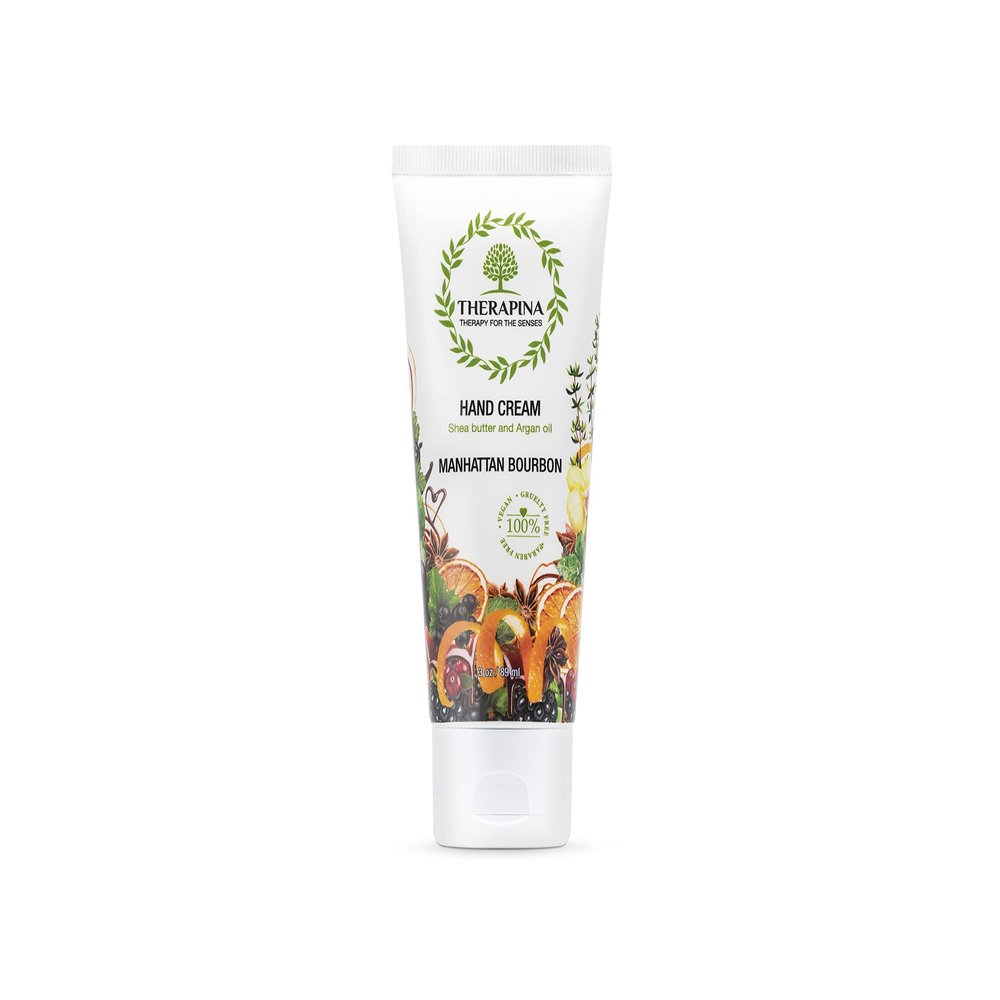 THERAPINA Aromatherapy Hand Cream for Dry Skin Shea Butter Hand Cream for Women and Men with an Awakening, Long-Lasting Manhattan Bourbon Scent Vegan Hand Cream Lotion for Dry Skin, 3 Oz.
