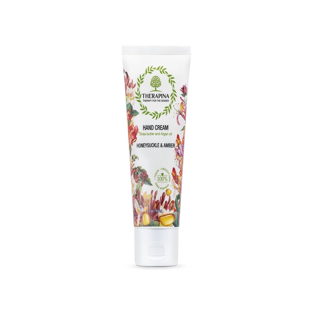 THERAPINA Aromatherapy Honeysucke Amber Hand Cream for Dry Skin Shea Butter Hand Cream for Women and Men with an Awakening, Long-Lasting Scent Vegan Hand Cream Lotion for Dry Skin, 3 Oz.