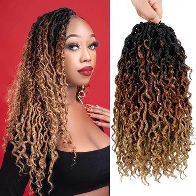 18 Inch Ombre Faux Goddess Locs Crochet Hair for Women Long Curly River Locs Pre Looped Crochet Braids with Curly Ends Synthetic Hair Extensions (6 packs, #1b/30/27)