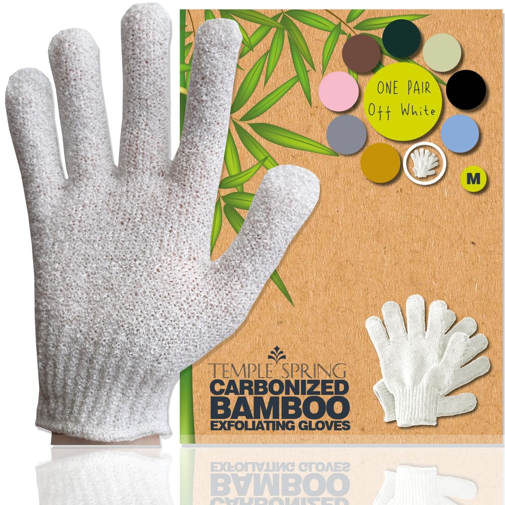 Temple Spring Exfoliating Glove, Rayon Bamboo Exfoliating Body Scrubber, Loofah Washcloth, Exfoliate Loofa Shower Scrubber, Body Exfoliator Scrub, Shower Loofah Bath Sponge - Off-White